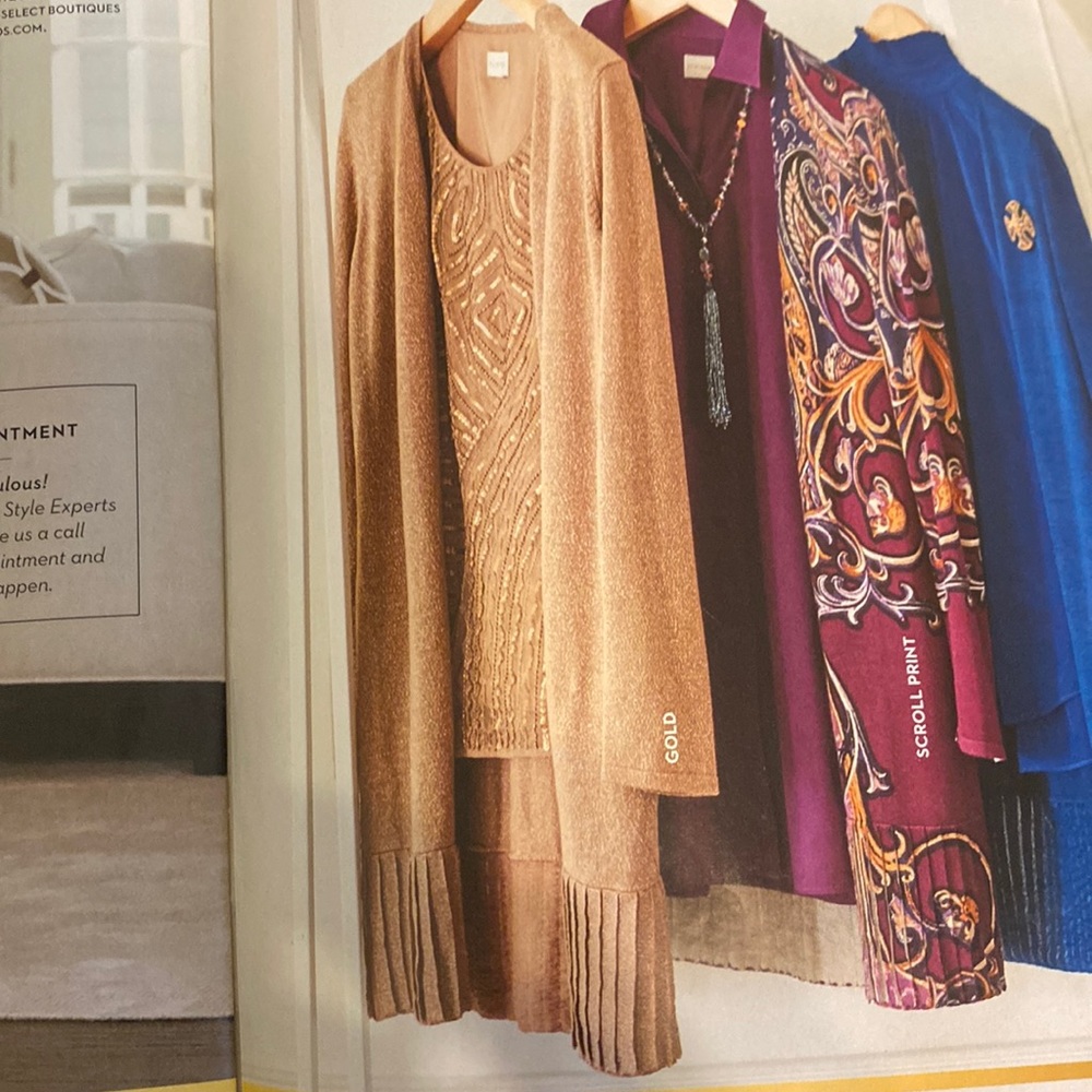 Gold shimmer pleated cardigan.